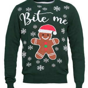 Jule-Sweaters Bluse - Bite Me - Mørkegrøn - 11-12 år (146-152) - Jule-Sweater Bluse