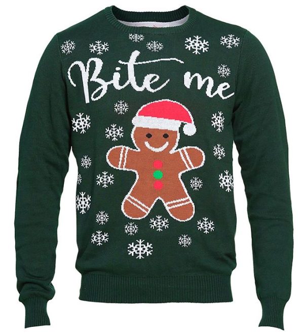 Jule-Sweaters Bluse - Bite Me - Mørkegrøn - 5-6 år (110-116) - Jule-Sweater Bluse