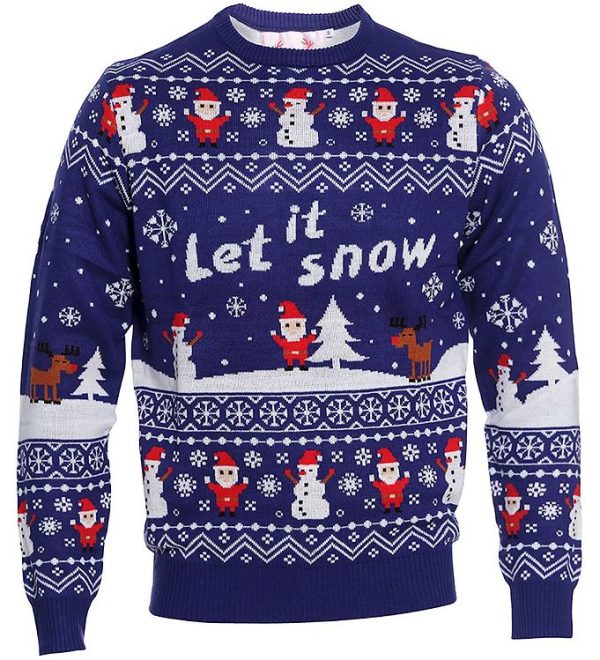 Jule-Sweaters Bluse - Let It Snow - Blå - 5-6 år (110-116) - Jule-Sweater Bluse