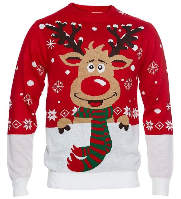 Jule-Sweaters Bluse - Rudolfs - Rød - 2 år (92) - Jule-Sweater Bluse