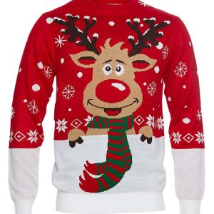 Jule-Sweaters Bluse - Rudolfs - Rød - 3-4 år (98-104) - Jule-Sweater Bluse