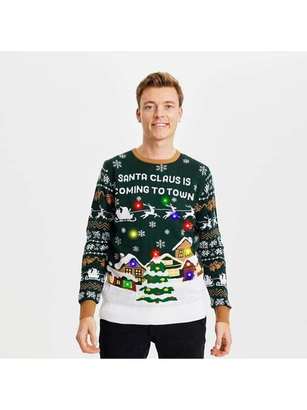 Jule-Sweaters - Santa Claus is Coming to Town LED - L
