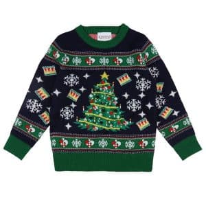 Jule-Sweaters Bluse - Christmas Tree - Strik - Navy/Grøn - 1-2 år (80-92) - Jule-Sweater Bluse