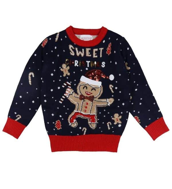 Jule-Sweaters Bluse - Cute Cookie Man - Strik - Blå - 1-2 år (80-92) - Jule-Sweater Bluse