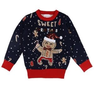 Jule-Sweaters Bluse - Cute Cookie Man - Strik - Blå - 11-12 år (146-152) - Jule-Sweater Bluse