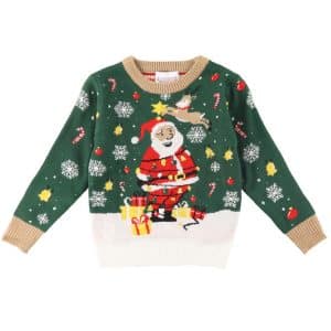 Jule-Sweaters Bluse m. Lys - Santa Christmas Star - Mørkegrøn