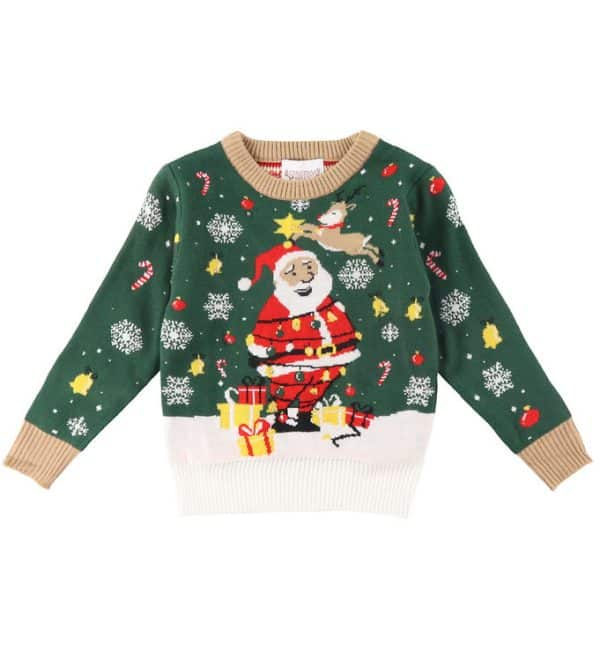 Jule-Sweaters Bluse m. Lys - Santa Christmas Star - Mørkegrøn