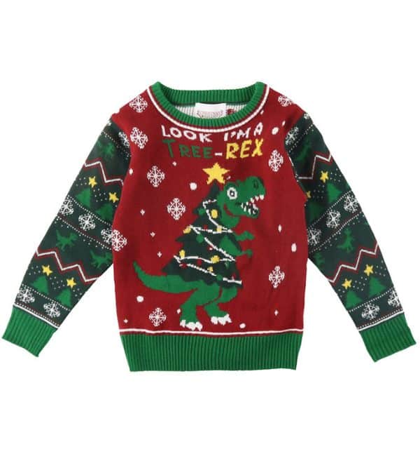 Jule-Sweaters Bluse m. Lys - The Tree-REX Sweater - Rød/Grøn