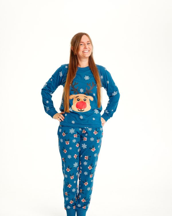 Årets julepyjamas: Rudolfs Pyjamas Blå - dame / kvinder.