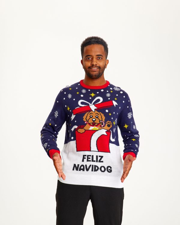 Årets julesweater: Feliz Navidog - herre / mænd. Ugly Christmas Sweater lavet i Danmark