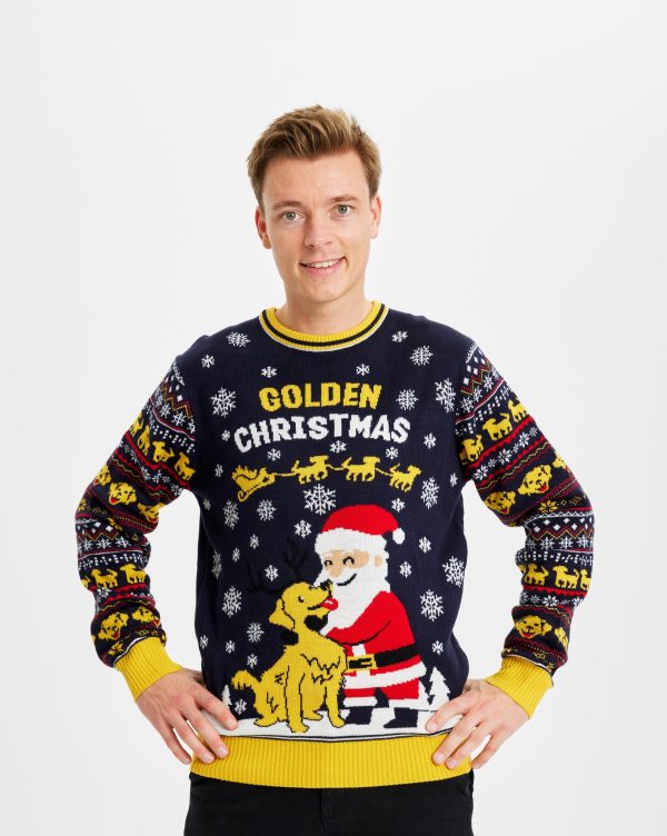 Årets julesweater: Golden Christmas - herre / mænd. Ugly Christmas Sweater lavet i Danmark