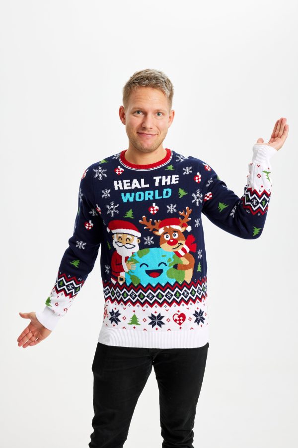 Årets julesweater: Heal The World Velgørenhed - herre / mænd. Ugly Christmas Sweater lavet i Danmark