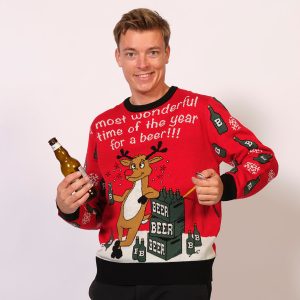 Årets julesweater: Most Wonderful Time Rød - herre / mænd. Ugly Christmas Sweater lavet i Danmark