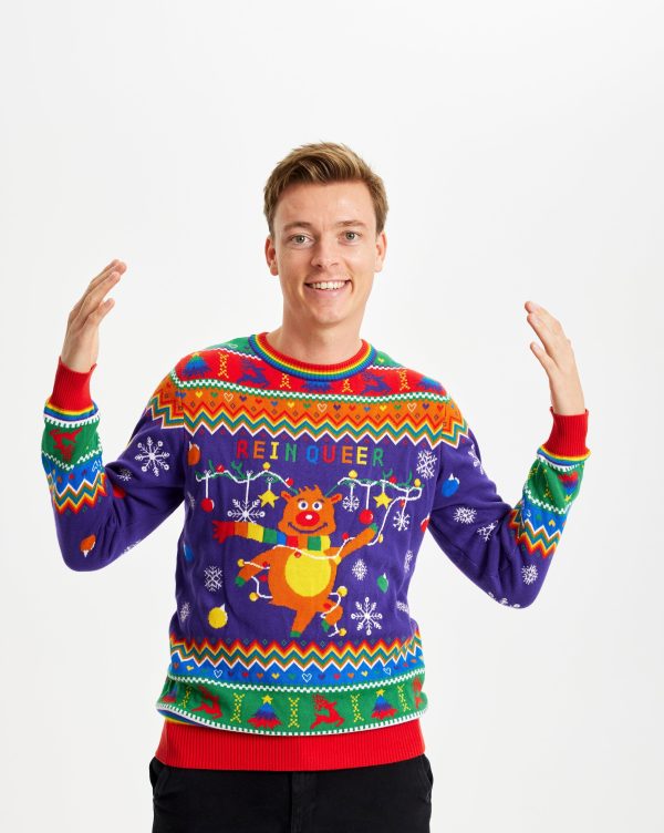 Årets julesweater: Reinqueer - herre / mænd. Ugly Christmas Sweater lavet i Danmark