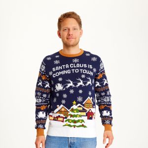 Årets julesweater: Santa Claus Is Coming To Town - herre / mænd. Ugly Christmas Sweater lavet i Danmark