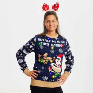 Årets julesweater: They See Me Ho'ing - dame / kvinder. Ugly Christmas Sweater lavet i Danmark