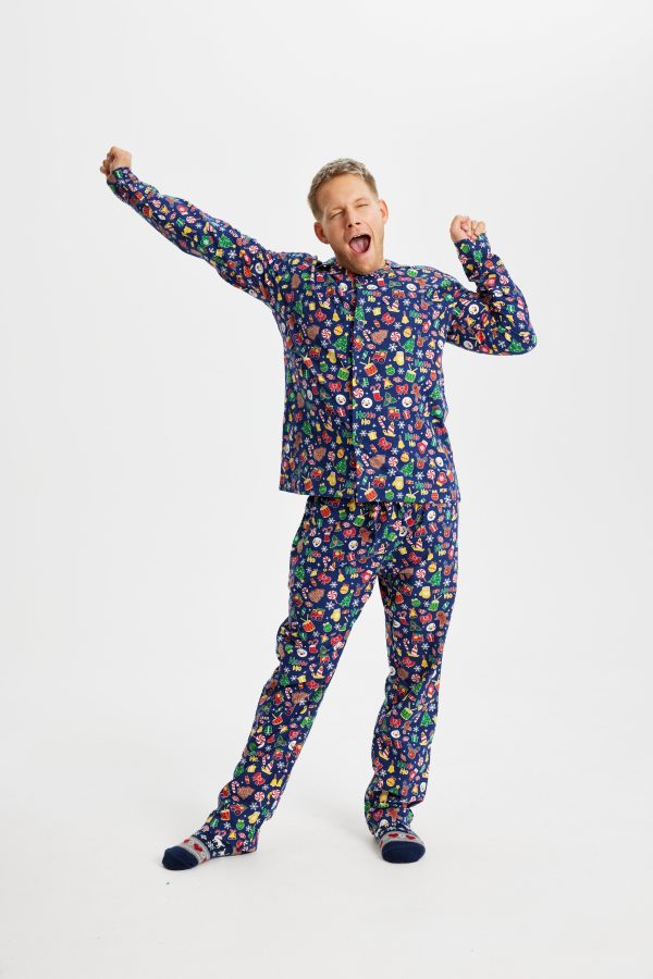 Crazy Julepyjamas Flannel Navy - herre / mænd.