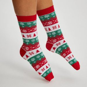 Red Greenish Christmas Socks. Julesokker