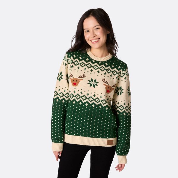 Grøn Retro Rensdyr Julesweater Dame