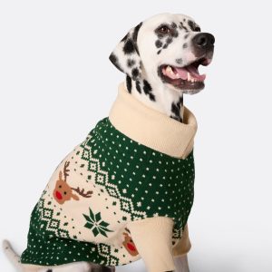 Grøn Retro Rensdyr Julesweater til Hunde