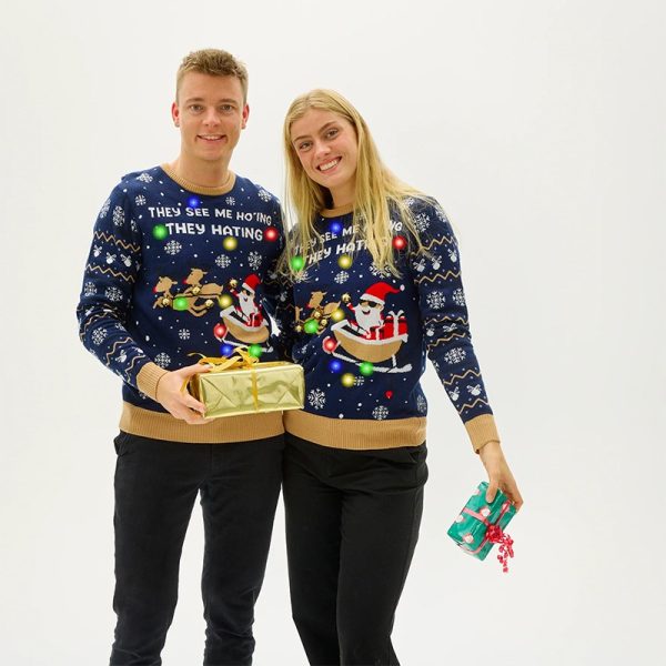 Marineblå LED Julesweater