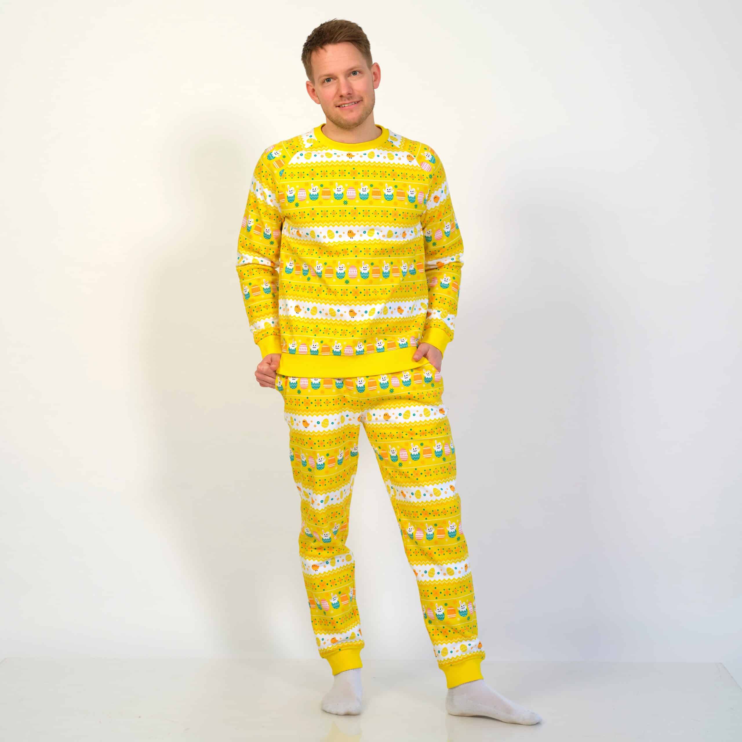 Årets julesweater: Påskesæt Gul - herre / mænd. Ugly Christmas Sweater lavet i Danmark
