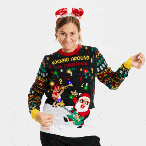 Årets julesweater: Rocking Around The Christmas Tree - dame / kvinder. Ugly Christmas Sweater lavet i Danmark